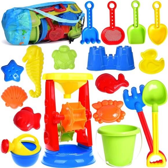 Beach Toys, 19 Piece Sand Toys Set Kids Sandbox Toys Beach Tool Kit - Picture 1 of 7